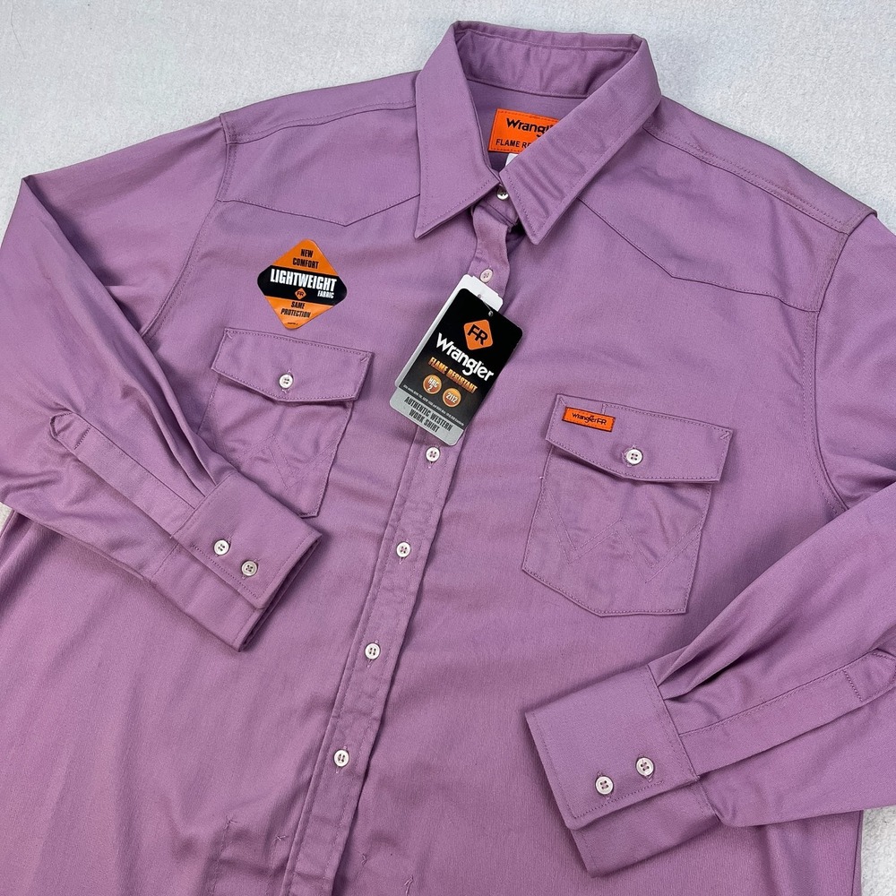 Wrangler FR Button-Up Western Work Shirt Womens XXL-Reg Pink Flame Resistant NEW